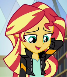 Size: 867x985 | Tagged: safe, screencap, sunset shimmer, equestria girls, g4, my little pony equestria girls: friendship games, arm behind head, cute, female, reaction image, shimmerbetes, solo