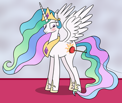 Size: 3156x2671 | Tagged: safe, artist:fluttershy_z, princess celestia, g4, blushing, female, high res, newbie artist training grounds, plunger, pun, solo, spread wings, string, sunbutt