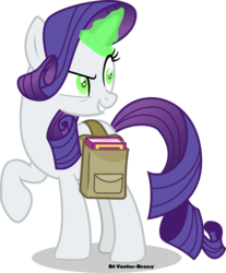 Size: 3150x3809 | Tagged: safe, artist:vector-brony, rarity, pony, unicorn, g4, inspiration manifestation, book, corrupted, evil rarity, female, glowing eyes, green eyes, green magic, high res, inspirarity, inspiration manifestation book, magic, mare, possessed, saddle bag, simple background, slasher smile, solo, transparent background, vector