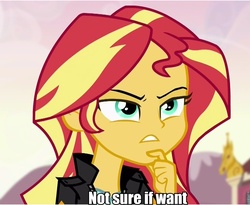 Size: 960x788 | Tagged: safe, screencap, sunset shimmer, equestria girls, g4, my little pony equestria girls: friendship games, female, image macro, meme, not sure if want, solo