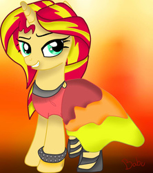 Size: 842x948 | Tagged: safe, artist:babu710, sunset shimmer, pony, unicorn, g4, clothes, dress, female, solo