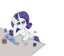 Size: 2000x1760 | Tagged: safe, artist:davierocket, rarity, g4, clothes, female, pincushion, rarity is not amused, scarf, sewing, simple background, solo, thread, transparent background