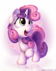 Size: 1100x1400 | Tagged: safe, artist:bobdude0, sweetie belle, pony, unicorn, g4, cute, diasweetes, female, filly, fluffy, happy, heart, looking up, open mouth, open smile, raised hoof, smiling, solo