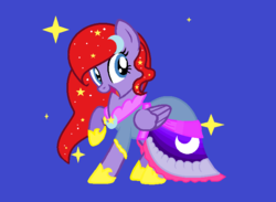 Size: 750x548 | Tagged: safe, artist:beanbases, artist:frozenightpl, oc, oc only, oc:moondreamer, pegasus, pony, clothes, dress, long hair, moon, shoes, simple background, solo, stars, vexel