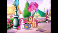 Size: 640x360 | Tagged: safe, screencap, sparkleworks, sunny daze (g3), g3, positively pink, animated, balloon, female, floating, out of context