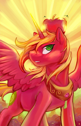 Size: 880x1360 | Tagged: safe, artist:halley-valentine, big macintosh, alicorn, pony, g4, alicornified, apple, bigmacicorn, male, princess big mac, race swap, solo, spread wings, stallion, windswept mane