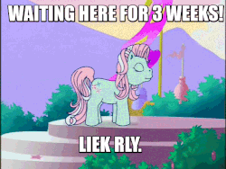 Size: 640x480 | Tagged: safe, screencap, minty, a charming birthday, g3, animated, female, image macro, meme, solo, stomping, waiting