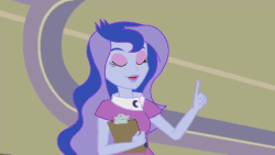 Size: 800x450 | Tagged: safe, screencap, princess luna, vice principal luna, a banner day, equestria girls, g4, my little pony equestria girls: friendship games, animated, clipboard, female, loop, solo, wagging finger