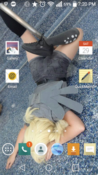 Size: 480x854 | Tagged: safe, artist:tiny rage cosplay, derpy hooves, android, human, g4, clothes, irl, irl human, phone, photo, shorts, wallpaper