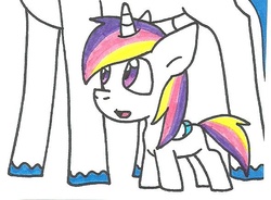 Size: 590x435 | Tagged: safe, artist:cmara, oc, oc only, oc:prince novel, alicorn, pony, alicorn oc, colt, father and son, male, offspring, parent:princess cadance, parent:shining armor, parents:shiningcadance, simple background, solo, traditional art, white background