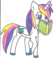 Size: 629x678 | Tagged: safe, artist:cmara, oc, oc only, oc:prince novel, alicorn, pony, alicorn oc, book, levitation, magic, offspring, parent:princess cadance, parent:shining armor, parents:shiningcadance, simple background, solo, telekinesis, traditional art, white background