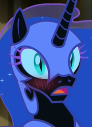 Size: 323x446 | Tagged: safe, edit, edited screencap, screencap, nightmare moon, do princesses dream of magic sheep, g4, my little pony: friendship is magic, baka, blushing, female, frown, open mouth, solo, wide eyes