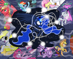 Size: 1280x1024 | Tagged: safe, artist:arcuswind, applejack, big macintosh, derpy hooves, fluttershy, pinkie pie, princess luna, rainbow dash, rarity, twilight sparkle, alicorn, earth pony, pony, do princesses dream of magic sheep, g4, derpysaur, male, mane six, stallion, twilight sparkle (alicorn)