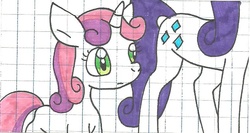 Size: 756x402 | Tagged: safe, artist:cmara, rarity, sweetie belle, g4, traditional art