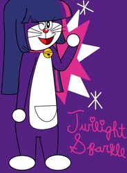 Size: 767x1041 | Tagged: safe, twilight sparkle, g4, black outlines, doraemon, full body, one eye closed, wink