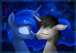 Size: 1280x896 | Tagged: source needed, useless source url, safe, artist:scheadar, princess luna, oc, oc:lunar evening, g4, canon x oc, luvning, shipping