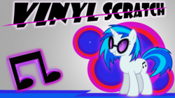 Size: 1920x1080 | Tagged: safe, artist:skrayp, dj pon-3, vinyl scratch, pony, unicorn, g4, cutie mark, female, hooves, horn, mare, smiling, solo, sunglasses, teeth, text, vector, wallpaper