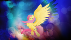 Size: 1920x1080 | Tagged: safe, artist:ac-whiteraven, artist:kinetic-arts, artist:lovablerobot, artist:meteor-venture, edit, fluttershy, pegasus, pony, g4, bubble, collaboration, eyes closed, female, large wings, mare, space, vector, wallpaper, wallpaper edit, wings