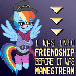 Size: 3452x3452 | Tagged: safe, artist:dentist73548, artist:tygerbug, rainbow dash, pegasus, pony, g4, before it was cool, clothes, female, glasses, hipster, mare, rainbow dash always dresses in style, rainbow dork, scarf, solo