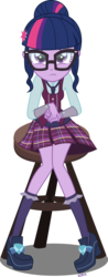 Size: 1954x5000 | Tagged: safe, artist:xebck, sci-twi, twilight sparkle, equestria girls, g4, my little pony equestria girls: friendship games, clothes, crystal prep academy, crystal prep shadowbolts, female, glasses, high res, pleated skirt, simple background, sitting, skirt, solo, stool, transparent background, vector