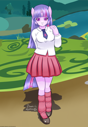 Size: 1392x2016 | Tagged: safe, artist:dsp2003, twilight sparkle, anthro, g4, 3d custom girl, clothes, female, school uniform, skirt, solo, trace