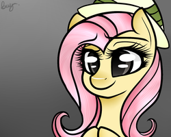 Size: 1024x819 | Tagged: safe, artist:potatogirlivy, fluttershy, g4, female, gray eyes, hat, solo