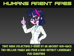 Size: 2400x1800 | Tagged: safe, artist:great-5, sci-twi, twilight sparkle, human, kitsune, equestria girls, g4, ancient aliens, are equestrian girls human?, conspiracy theory, creationism, insanity, mouthpiece, op is a duck, stupidity, wip