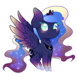 Size: 894x894 | Tagged: safe, artist:pastelrubies, princess luna, g4, chibi, female, rainbow power, rainbow power-ified, simple background, solo, spread wings, transparent background