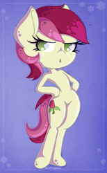 Size: 790x1280 | Tagged: safe, artist:matteglaze, roseluck, anthro, unguligrade anthro, g4, female, hand on hip, pouting, solo, wide hips, wingding eyes