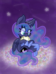 Size: 2448x3264 | Tagged: safe, artist:snowdeer97, princess luna, g4, edible heavenly object, female, filly, high res, moon, nom, solo, tangible heavenly object, woona