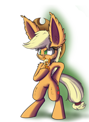 Size: 950x1300 | Tagged: safe, artist:heir-of-rick, applejack, monster pony, original species, pony, tatzlpony, g4, appletini, big ears, bipedal, cute, duo, ear fluff, featured image, fluffy, glare, holding a pony, impossibly large ears, messy mane, micro, open mouth, raised eyebrow, raised hoof, self ponidox, shadow, simple background, sitting, size difference, smiling, smirk, tatzljack, tentacle tongue, tiny ponies, tongue out, white background