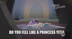 Size: 1024x559 | Tagged: safe, edit, edited screencap, screencap, princess celestia, twilight sparkle, alicorn, pony, g4, princess twilight sparkle (episode), caption, castle of the royal pony sisters, crying, do you feel like a hero yet?, female, image macro, injured, mare, meme, mourning, out of context, spec ops: the line, twilight sparkle (alicorn)