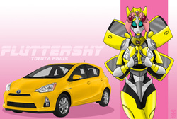 Size: 1091x732 | Tagged: safe, artist:inspectornills, fluttershy, g4, car, toyota, toyota prius, toyota prius c, transformerfied, transformers, transformers prime