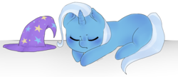 Size: 1200x517 | Tagged: safe, artist:oouichi, trixie, pony, unicorn, g4, alone, curled up, female, filly, lonely, mare, resting, sad, sleeping, solo, younger
