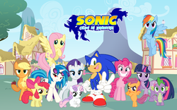 Size: 600x375 | Tagged: safe, artist:snicket324, apple bloom, applejack, dj pon-3, fluttershy, pinkie pie, rainbow dash, rarity, scootaloo, spike, sweetie belle, twilight sparkle, vinyl scratch, earth pony, pegasus, pony, unicorn, g4, chaos in equestria, crossover, cutie mark crusaders, exploitable meme, male, mane seven, mane six, meme, sonic the hedgehog (series)