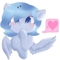Size: 1280x1280 | Tagged: safe, artist:rue-willings, oc, oc only, oc:bubblepop, pegasus, pony, blushing, heart, smiling, solo