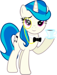 Size: 3156x4138 | Tagged: safe, artist:up1ter, dj pon-3, vinyl scratch, pony, unicorn, g4, .svg available, classy, cup, drink, fancy, female, hooves, horn, like a madame, like a sir, mare, monocle, simple background, smiling, solo, tea, transparent background, vector, vinyl class