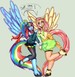 Size: 2943x3035 | Tagged: safe, artist:kaylakedziora, fluttershy, rainbow dash, anthro, g4, ambiguous facial structure, female, high res, lesbian, ship:flutterdash, shipping