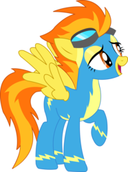 Size: 1135x1522 | Tagged: safe, artist:sketchmcreations, spitfire, pegasus, pony, g4, the best night ever, female, goggles, inkscape, open mouth, raised hoof, show accurate, simple background, solo, spread wings, transparent background, vector, wonderbolts uniform