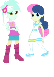 Size: 717x1024 | Tagged: safe, artist:sketchmcreations, edit, bon bon, lyra heartstrings, sweetie drops, equestria girls, g4, life is a runway, crossed arms, raised eyebrow, simple background, transparent background, wat