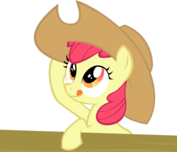 Size: 4000x3438 | Tagged: safe, artist:santafer, apple bloom, g4, the last roundup, applejack's hat, female, fence, hat, simple background, solo, tongue out, transparent background, vector
