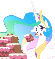 Size: 4020x4315 | Tagged: safe, artist:santafer, princess celestia, alicorn, pony, g4, ponyville confidential, absurd resolution, cake, cakelestia, caught, female, mare, simple background, solo, transparent background, vector