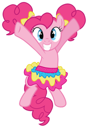 Size: 696x1010 | Tagged: safe, artist:bananasplitzel, artist:da-waffle, pinkie pie, earth pony, pony, g4, alternate hairstyle, cheerleader, cheerleader pinkie, clothes, female, hilarious in hindsight, pigtails, skirt, solo