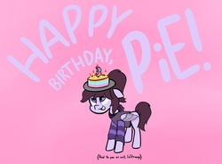 Size: 1370x1006 | Tagged: safe, artist:lux, oc, oc only, oc:pillow case, pegasus, pony, /mlp/, birthday, cake, pie, ponies in earth