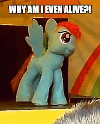 Size: 540x669 | Tagged: safe, my little pony live, animated, caption, clothes, cosplay, costume, image macro, irl, live action, photo, quadsuit, solo, stage, text