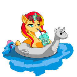 Size: 1200x1200 | Tagged: safe, artist:alloco, sunset shimmer, pony, unicorn, g4, female, floaty, inflatable, inner tube, like a boss, pool toy, simple background, solo, transparent background