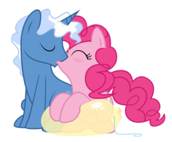 Size: 6229x5125 | Tagged: safe, artist:groxy-cyber-soul, pinkie pie, pokey pierce, earth pony, pony, unicorn, g4, .svg available, absurd resolution, balloon, duo, female, kiss on the lips, kissing, male, mare, party balloon, ship:pokeypie, shipping, simple background, stallion, straight, transparent background, vector