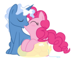 Size: 6229x5125 | Tagged: safe, artist:groxy-cyber-soul, pinkie pie, pokey pierce, earth pony, pony, unicorn, g4, .svg available, absurd resolution, balloon, duo, female, kiss on the lips, kissing, male, mare, party balloon, ship:pokeypie, shipping, simple background, stallion, straight, transparent background, vector