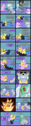 Size: 2000x8060 | Tagged: safe, artist:magerblutooth, diamond tiara, filthy rich, silver spoon, oc, oc:dazzle, oc:iggy, oc:il, oc:imperius, oc:peal, cat, dog, earth pony, iguana, imp, pony, comic:diamond and dazzle, g4, blue screen of death, butt, butt sniffing, collar, comic, does not compute, drool, female, filly, foal, hallucination, monster, pet, pet oc, picture, plot, puppy, rug, sleepover, sniffing, tail, tail pull, tongue out