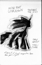 Size: 1024x1566 | Tagged: safe, artist:heromewtwo, artist:thegreatmewtwo, tantabus, do princesses dream of magic sheep, g4, boss, file, house of the dead, monochrome, solo, stats, traditional art